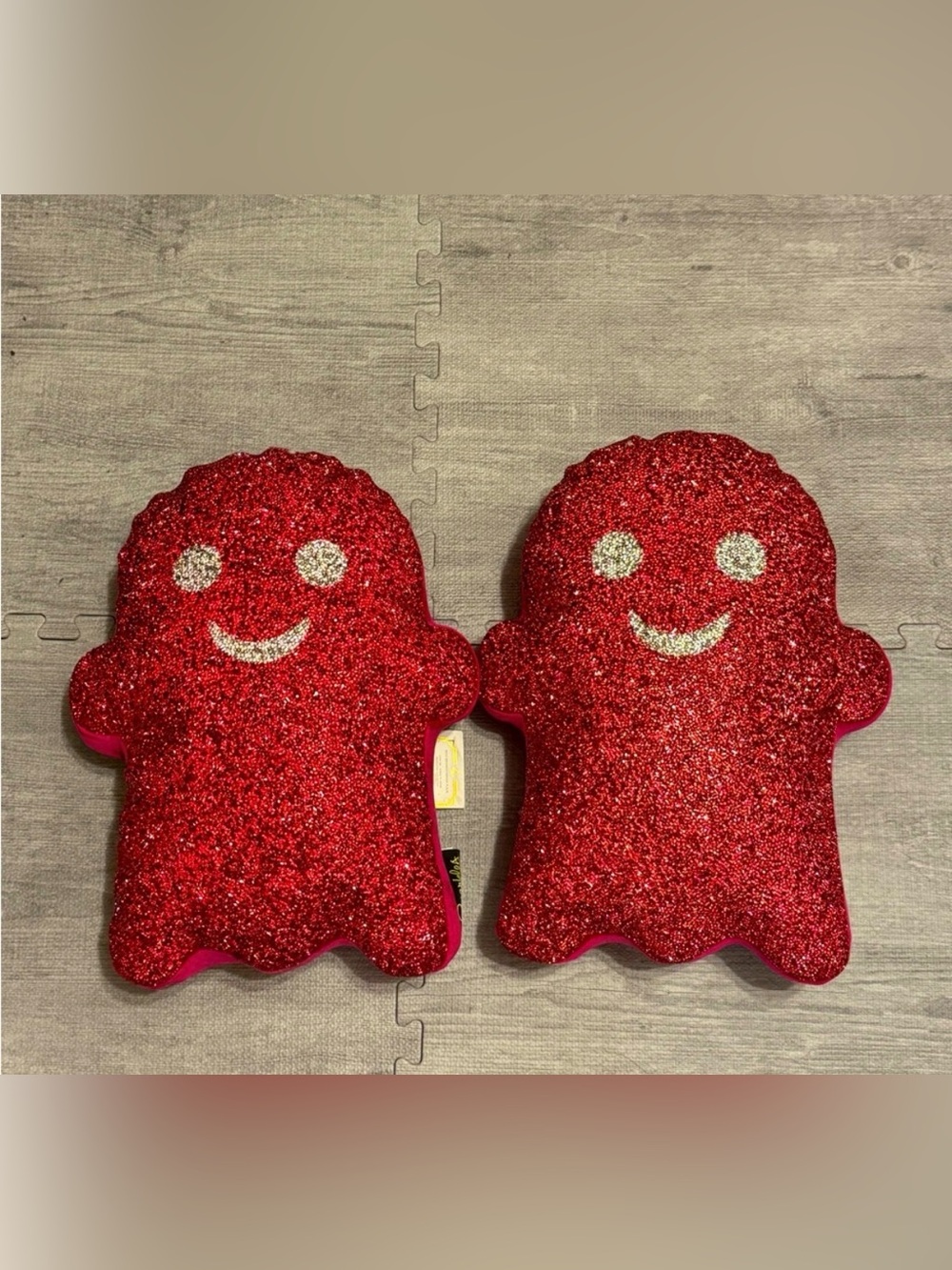 Glitter Red Smiling Ghost Decorative Pillow - Brand Unspecified